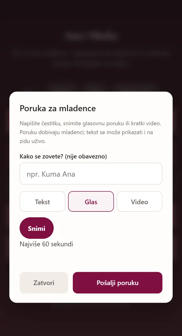 Knjiga gostiju s tekstom, glasovnom porukom i videom