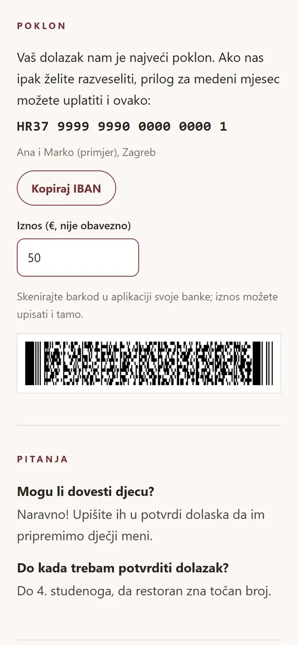 Poklon s IBAN-om i HUB3 barkodom za aplikaciju banke
